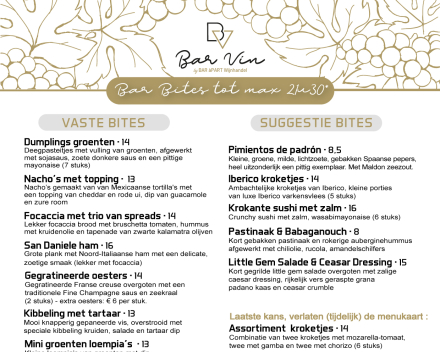 Menukaart BAR BITES