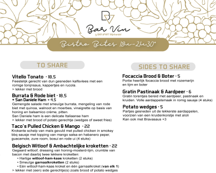 Menukaart BISTRO BITES